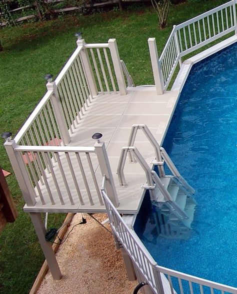 Pre Built Decks For Above Ground Pools Above Ground Pool Stairs, Above Ground Pool Ladders, Above Ground Pool Steps, Pool House Decor, Piscina Intex, Oval Pool, Oberirdische Pools, Pool Deck Plans, Pool Porch