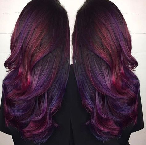 Image after image of beautiful purple hair color. Featuring Pravana, Pulp Riot, Arctic Fox, Joico and more. Dark Red Purple Hair, Purple And Red Hair, Purple Red Hair Color, Red Purple Hair, Dark Purple Hair Color, Dark Red Hair Color, Hair Color Plum, Brunette Ombre, Dark Purple Hair