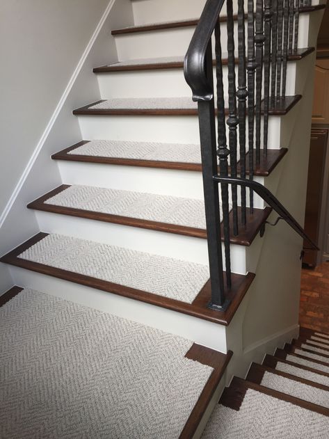 Use FLOR carpet tiles on your stairs ... Carpet Tiles Basement, Tiles For Stairs, Stairs Treads And Risers, Carpet Diy, Stair Makeover, Basement Carpet, Carpet Stair Treads, Hallway Carpet Runners, Concrete Stairs