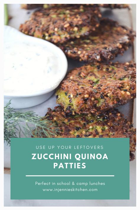 Need some dinner inspiration, and got leftover quinoa in the fridge? Make these Zucchini Quinoa Fritters. Perfect for back to school lunches, and easy weeknight dinners. | Recipe at In Jennie's Kitchen Avocado Mayo Recipe, Quinoa Fritters, Leftover Quinoa, Zucchini Quinoa, Back To School Lunches, Quinoa Patties, Crockpot Pulled Pork, Patties Recipe, Happy Belly