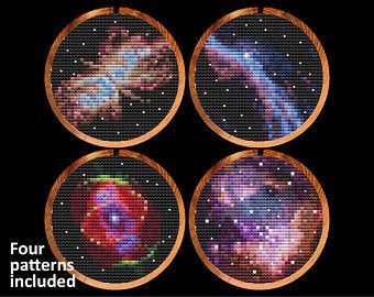 Galaxy Cross Stitch, Space Cross Stitch, Cat's Eye Nebula, Astronomy Design, Galaxy Cross, Quick Stitch, Modern Cross Stitch Patterns, Modern Cross, Stitching Art