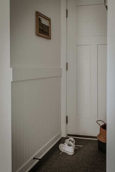 How to Install Beadboard Paneling from Start to finish - DecorHint How To Install Beadboard Walls, Painting Beadboard Paneling, Laundry Room Wall Paint, Beadboard Entryway, Beadboard Diy, Beadboard Half Wall, Wood Beadboard, Room Wall Paint, Painted Beadboard