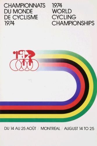 1974 World Cycling Championships ~ Anonym | #Cycling #WorldChampionships #Montreal Cycle Graphic Design, Track Graphic Design, Bike Poster Design, Bike Animation, Illustrative Posters, Cycling Illustration, Funky Posters, Cycling Artwork, Bike Graphics