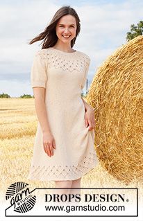 Swing by Spring / DROPS 223-2 - Free knitting pattern Knit Dress Pattern Free, Spring Knitting, Magazine Drops, Knit Dress Pattern, Dress Patterns Free, Free Dresses, Elegant Styles, Spring Skirts, Spring Tops