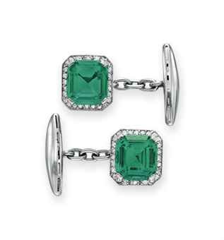 A PAIR OF EMERALD AND DIAMOND CUFFLINKS - Christie's Magnificent Jewels - Dec. 10, 2014 Wedding Jewelry Vintage, Diamond Cufflinks, Diamond Cufflink, Magnificent Jewels, Vintage Style Rings, Ruby Pendant, Anniversary Jewelry, Cufflinks Men, European Cut Diamonds