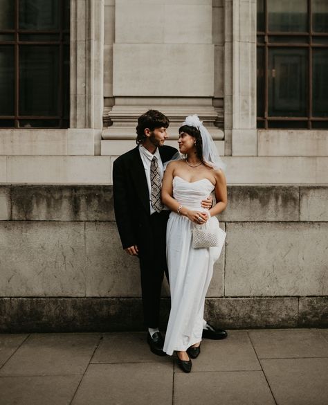 ⁠Embracing the unconventional in the heart of London. 📸🏙️💫⁠ ⁠ Alternative wedding photography at its finest, where tradition takes a backseat to creativity and spontaneity. This is storytelling redefined, a visual journey through the streets of London that captures the essence of a love that refuses to be bound by convention.⁠ ⁠ Amidst the hustle and bustle of London, these guys move with a swagger that screams individuality. No cookie-cutter poses here, just raw, unfiltered moments that spea... Monochrome Wedding, Monochrome Weddings, Alternative Wedding Photography, Industrial Wedding Venues, Vintage Veils, Streets Of London, Vintage Corset, The Hustle, Micro Wedding