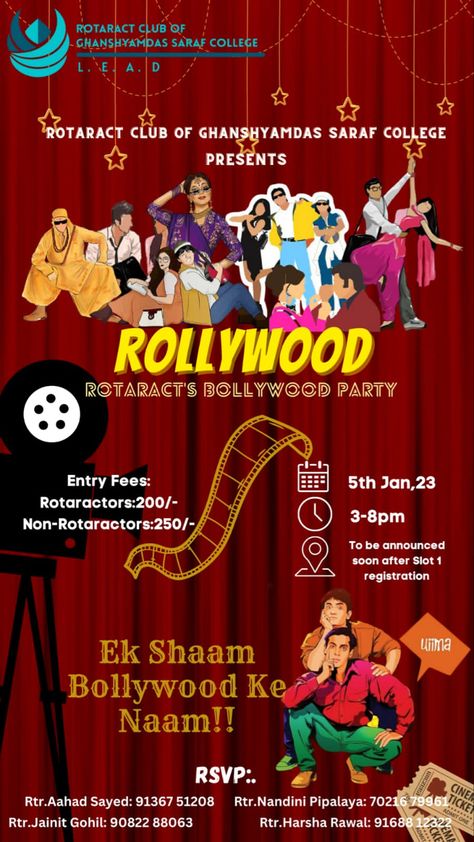 Bollywood Theme Template, Fresher Party Theme, Bollywood Party Poster, Bollywood Theme Party Ideas, Freshers Party Theme Ideas, Bollywood Night, Bollywood Theme Party, College Presents, Freshers Party