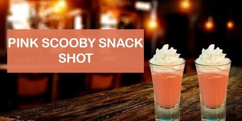 The Pink Scooby Snack Shot is a mixture of Strawberry Liqueur, Coconut Rum, Whipped Cream, Watermelon Pucker, and Pineapple Juice served with a garnish of whipped cream at the end. Scooby Snack Shot, Strawberry Liqueur, Juice Ice Cubes, Shot Recipes, Magic Recipe, Coconut Rum, Pineapple Juice, Calorie Diet, Saturated Fat