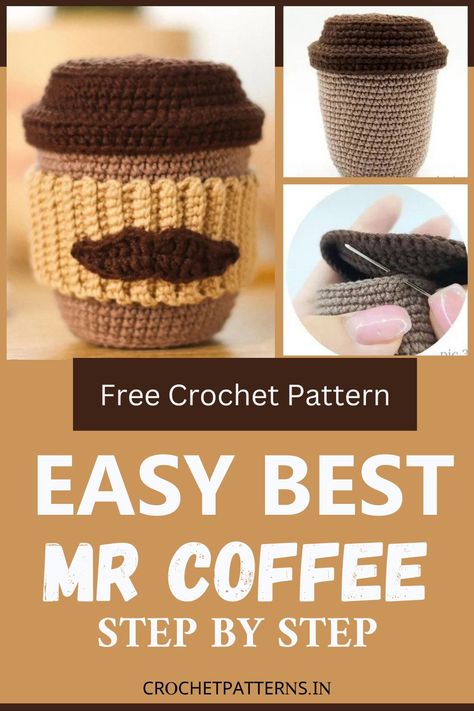 Free Crochet Mr Coffee Pattern Cup Crochet, Crochet Coffee Cup, Coffee Pattern, Crochet Coffee Cozy, Small Coffee Cups, Crochet Ornament Patterns, Crochet Coffee, Crochet Phone Cases, Mr Coffee