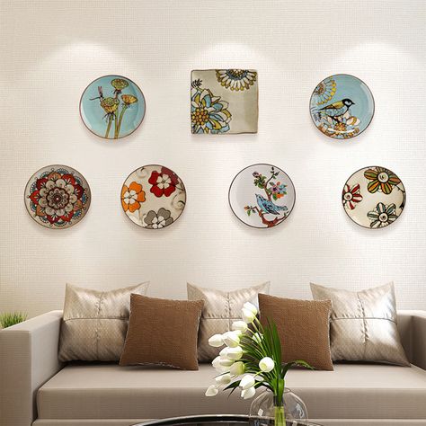 Modern creative ceramic mural hanging plate wall decoration crafts Furnishing personality hand painted hanging plates Wall Hanging Plates, Wall Ceramic, Plate Wall Art, Plate Wall Decor, Plate Wall, Plate Decor, Mural Wall, Hanging Plates, Painted Plates