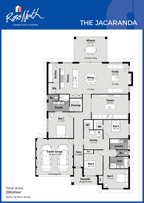 A stunning rear living family design that includes all the extra features you’re looking for. This open plan home includes a huge kitchen with separate scullery and walk in pantry, large central home theatre, huge master suite and an activity room near the secondary bedrooms to the front of the home. Draw Floor, Multigenerational House Plans, Multigenerational House, Plan Home, Huge Houses, Modern House Floor Plans, Huge Kitchen, Carport Designs, Plans Architecture