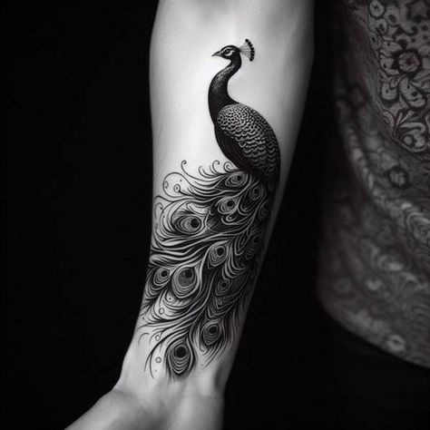 Black And White Peacock Tattoo, Peacock Tattoo Men, Peacock Tattoo Black And White, Peacock Tattoo Ideas, Peacock Tattoo, Design Tattoos, White Peacock, World Of Art, True Purpose