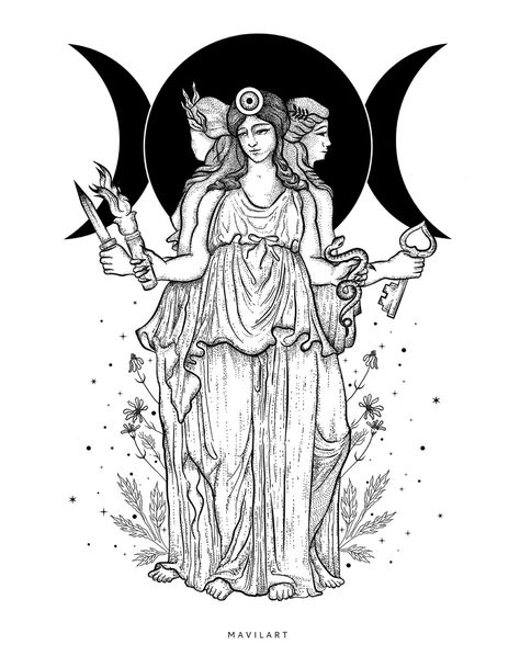 Hekate Art Print by mavilart - X-Small Hecate Drawing, Hekate Art, Chest Tattoo Ideas, Hecate Goddess, Witch Tattoo, Goddess Tattoo, Esoteric Art, Occult Art, Next Tattoo