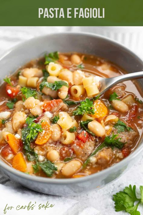 This classic soup is a must in the cold weather or to help chase away the sniffles. Filled with hearty beans and pasta (and some sneaked-in sausage), this pasta e fagioli is as delicious as it is easy to prepare. Pasta Fagiole, Cavatelli Pasta, Pasta Sausage, Pasta E Fagioli, Sausage Soup, Fall Soups, Soups And Stews, Stew, Soup Recipes