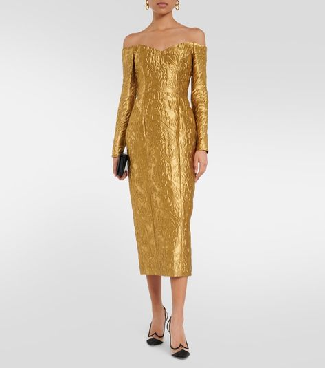 Emilia Wickstead, Dress Gold, Floral Jacquard, Metallic Thread, Gold Dress, Cinched Waist, Midi Dresses, New Year's, Kerala