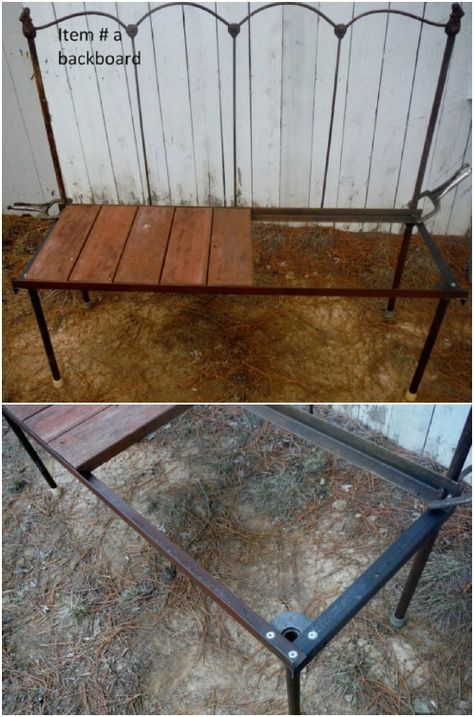 20 Astonishing Repurposing Ideas For Old Headboards And Footboards #repurpose #upcycle #diy #crafts Metal Bed Frame Repurpose, Metal Headboard Bench Diy, Metal Bedframe Repurposed, Metal Headboard Ideas Repurposed, Old Metal Bed Frame Ideas, Repurposed Metal Headboard, Metal Headboard Bench, Repurpose Headboard, Headboard Upcycle