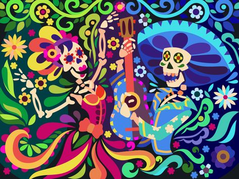 Day of the dead by Igor Ianchenko on Dribbble Mexican Culture Art, Day Of The Dead Art, Vigan, Ecole Art, Sugar Skull Art, Mexican Culture, Mexican Art, Mexican Folk Art, Mural Art