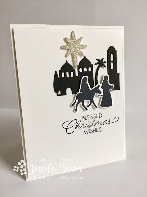 Night in Bethlehem, Ladybug Designs: Freshly Made Sketches Challenge #302 Come To Bethlehem Stampin Up Cards, Stampin Up Night In Bethlehem Card Ideas, Christian Christmas Cards Handmade, Su Night In Bethlehem Cards, Stampin Up Night Divine Ornaments, Su Peaceful Nativity Cards, White Christmas Card, Bethlehem Christmas, Winter Karten