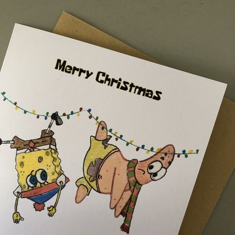 Spongebob And Patrick Christmas, New Year's Drawings, Spongebob Christmas, Christmas Cards Drawing, Bullet Journal Christmas, Funny Xmas Cards, Bff Christmas, Xmas Drawing, Funny Spongebob