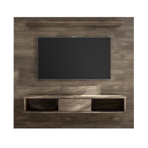 Show off your flat screen and add pizzazz to your living room with this wall-mounted entertainment center. Crafted from manufactured wood, it features two open shelves for placing DVD players, video game systems, and more, as well as a top-shelf for lightweight decorative objects. Slip cables through the three pre-drilled holes to handy cord concealment, and be sure to invite a friend over to help you with the heavy lifting International Home Midtown Concept Modern/Contemporary Brown Wall-mounte Mounted Tv Shelf, Wall Mount Tv Shelf, Concept Wall, Wall Mount Entertainment Center, Tv Wall Panel, Floating Entertainment Center, Tv Entertainment Centers, Rustic Tv Stand, Floating Tv