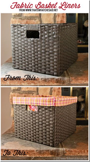 If you can sew and cut a straight line, you can make these fabric basket liners! Freshen up any bin or basket with a fun pop of color! Diy Fabric Basket, Fabric Basket Liners, Plastic Basket, Fabric Storage Boxes, Basket Liners, Cute Fabric, Fabric Basket, Fabric Boxes, Diy Basket