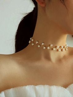 Choker Pearl Necklace, Choker Pearl, Pearl Accessories, Accesories Jewelry, Necklace Elegant, Pearl Choker Necklace, Pearl Design, Fancy Jewelry, Pearl Choker