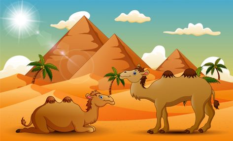 Desert Drawing, Sewing Machine Drawing, Camels Desert, Clown Crafts, Desert Pictures, Desert Ecosystem, Background Tree, 2d Character Animation, Premium Vector Cartoon