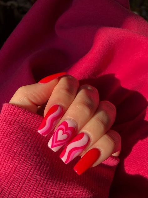 50+ Trending Summer Nails Design Inspo | Summer Nails 2023 | Kawaii nails Red And Pink Acrylics, Red An Pink Nails, Powerpuff Girls Heart Nails, Pink And Red Valentine Nails Short, Pink Red White Nails, Powerpuff Heart Nails, Edgy Valentines Nails Almond, Retro Valentines Nails, Powerpuff Girls Nails Acrylic