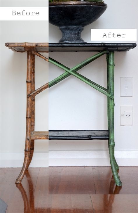 Lee Caroline - A World of Inspiration: Vintage Bamboo Table - Chinoiserie Look with Chalk Paint™ and Stencilling Bamboo Furniture Makeover, Antique Bamboo, Tiki Bars, Painted Bamboo, Furniture Fix, Cane Furniture, Bamboo Table, Sun Porch, Bamboo Crafts