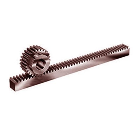 Rack and pinion is utilized to convert rotational motion to linear motion. A rack is straight teeth cut into one surface of rectangular or cylindrical rod shaped material, and a pinion is a small cylindrical gear meshing with the rack. There are many ways to categorize gears. If the relative position of the gear shaft is used, a rack and pinion belongs to the parallel shaft type. Gear Rack, Straight Teeth, Power Wheels, Carbon Steel, Mesh