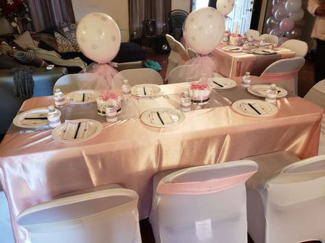 Pink and Silver Diaper Shower  | CatchMyParty.com Pink And Silver Baby Shower, Baby Shower Pink, Baby Shower Party Ideas, Shower Party Ideas, Pink And Silver, Pink Baby Shower, Baby Shower Party, Shower Design, Catch My Party