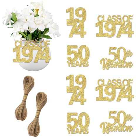 PRICES MAY VARY. Class reunion table tags: There have 24pcs reunion party tags in a pack. Size measures 3.7 inches by 6 inches. It will be a great table decorations Glitter design: Our 1974 class reunion tag is cut from glitter paper. Unlike other glitter papers, the glitter simply will not come off. It is easy to clean-up when the 50th class reunion party is over Easy to use: Our class reunion cutouts tags need to assemble by yourself. You can use the ribbon to string theme and hang on the bott 50th Class Reunion Table Decorations, 50th Class Reunion, Reunion Centerpieces, High School Class Reunion, Class Reunion Decorations, Reunion Decorations, Reunion Party, Table Tags, Reunion Ideas