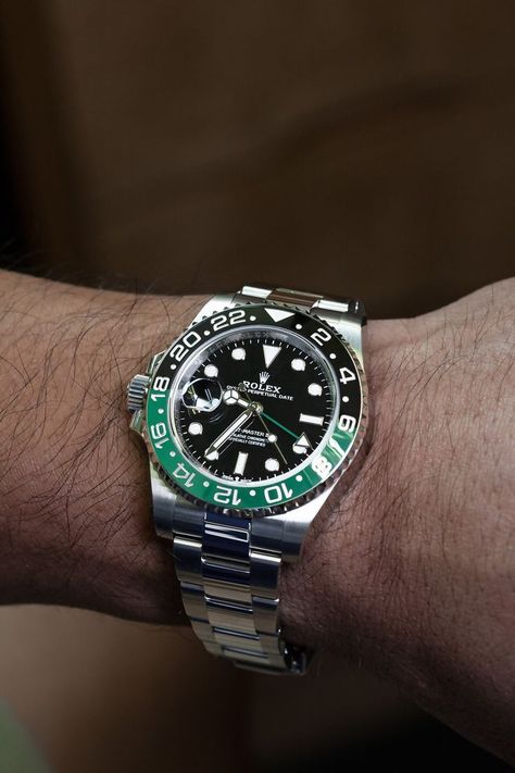 Rolex GMT-Master II "Lefty." Two-tone bezel, Oyster bracelet.       Model: 126720VTNR Rolex Gmt Master Ii Sprite, Rolex Gmt Master 2, Gmt Master 2, Bracelet Model, Rolex Gmt Master Ii, Divers Watch, Wrist Candy, Oyster Bracelet, Rolex Men