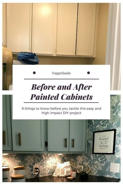 Before and after painted cabinet transformation. This easy DIY project, with or without sanding, can take old drap cabinets into a high impact statement. Ideas for your kitchen, bathroom or laundry room. 9 things to know when you are painting cabinets wit Laundry Room Colors, Cabinet Transformations, Painted Cabinet, Cabinet Remodel, Diy Kitchen Remodel, Laundry Room Cabinets, Painting Kitchen, Master Bath Remodel, Diy Makeover