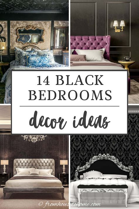 14 black bedrooms decor ideas Black Bedroom Walls, Black Bedroom Furniture Set, Decorating With Black, Black Bedroom Ideas, Black Walls Bedroom, White Bedrooms, Black And White Bedroom, Black Bedroom Design, Black Bedroom Decor