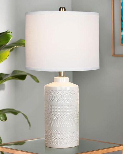 JUNNAI 24.5" White Ceramic Table Lamp: 3-Way Dimmable Nightstand Lamp with White Linen Shade | Office Reading Lamp Bedside Lamp White Lamp for Bedrooms & Living Room (Bulb Included) - Amazon.com Modern Lamps Living Room, White Ceramic Lamps, Lamp Bedside, Nightstand Lamp, White Nightstand, Sunrooms, Ceramic Table Lamp, Living Room White, Lamp For Bedroom