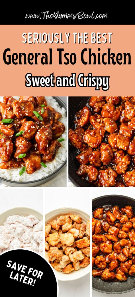 Bring your favorite takeout home with this easy General Tso's Chicken recipe! Juicy chicken in a deliciously sticky sauce – a guaranteed family favorite. #HomemadeChineseFood #EasyChickenRecipe #WeeknightDinner #GeneralTsoChicken #SweetAndSpicy General Tso Chicken And Fried Rice, Homemade Chinese Takeout Recipes, Takeout Chinese Recipes, Supper Ideas Chinese, Homemade Chinese Food Recipes Chicken General Tso, General Chicken Sauce, General Tso Chicken Crispy, Sweet Chinese Chicken, Easy Diy Chinese Food