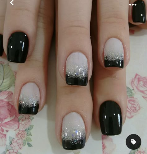 Vegas Gel Nails Short, Black Fingernails Designs, Short Red And Black Nails Design, Dipped Nails Black, Nails Dip Ideas, Dipped Nails With Tips, Halloween Gel Nails Designs Short, New Year’s Eve Nails 2023, Black Sns Nail Designs