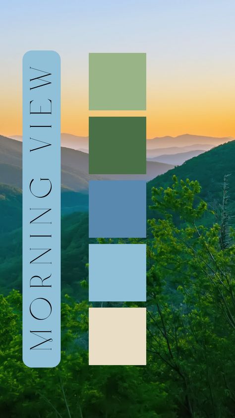 Morning View Color Palette by Felicity & Lilac Events Morning Colour Palette, Meadow Color Palette, June Color Palette, Morning Color Palette, Color Thesaurus, Vermont Mountains, June Colors, Mountain Summer, Summer Color Palette