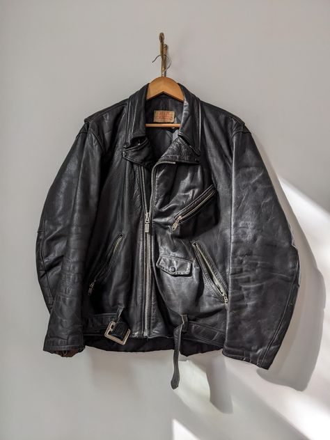 Vintage Motorcycle Biker Leather Jacket L Black Lined H&A 60s Cool corduroy inner lining for sleeves. Fits Men's L L 27.5" in C 23" in. Pit to pit. S 18" in. Pit to cuff. Good condition. Mens Leather Jacket, Biker Leather Jacket, Men's Leather Jacket, 60s Vintage, Biker Leather, Vintage Motorcycle, Mens Leather, Mens Fitness, Cool Girl