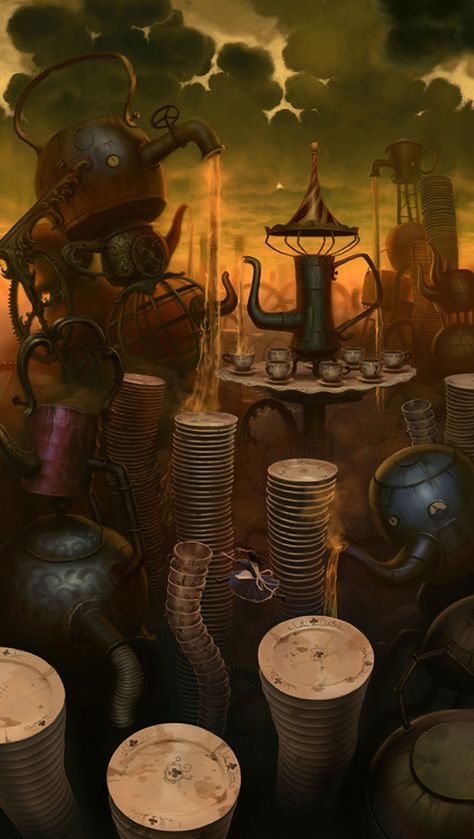 Alice: Madness Returns concept art by Luis Melo... - Blooming Concepts Dnd Alice In Wonderland, Alice Madness Returns Concept Art, Alice Asylum, Tea Machine, American Mcgee’s Alice, Madness Returns, Alice Liddell, Alice Madness Returns, Alice Madness