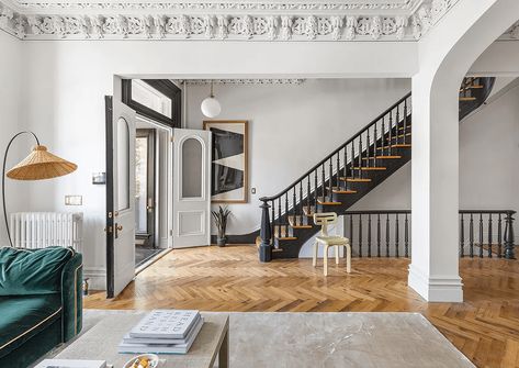 Fort Greene Brownstone With Hot Tub Asks $5.85 Million | Brownstoner Brownstone Parlor Floor, Brownstone Staircase, Brownstone Entryway, Brownstone Renovation, Organized Entryway, Brownstone Interiors, Wood Floor Repair, Brownstone Homes, Wooden Ideas