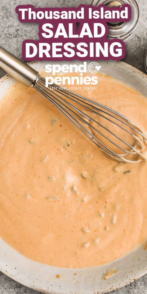 It is so easy to make a Thousand Island Dressing at home. This homemade dressing is better than any store-bought brand and the steps are so simple. Just mix all the ingredients and it is ready to serve on all kinds of dishes from salads, tacos, french fries, or even a simple sandwich. #thousandislanddressing #thousandislanddressingrecipe #bestthousandislanddressing #spendwithpennies Homemade French Dressing, Homemade Thousand Island Dressing, Sweet Pickle Relish, Homemade Dressings, Greek Salad Dressing, Thousand Island, Thousand Island Dressing, Salad Dressing Recipes Homemade, Honey Mustard Dressing