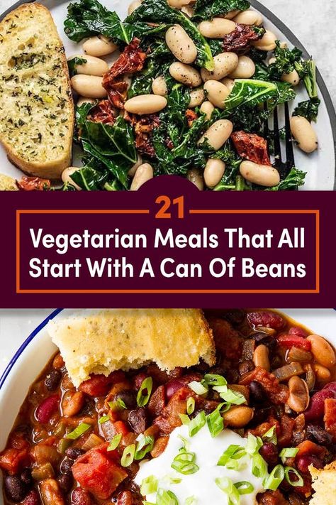 21 Easy Can-To-Pan Dinners That All Start With Beans Beans Recipe Healthy, Canned Beans Recipe, Healthy Beans, Can Of Beans, Meatless Dinner, Recipes For Dinner, Vegetarian Meals, Meatless Meals, Bean Recipes