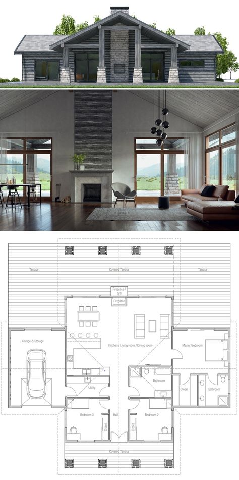 house design house-plan-ch447 100 Two Story House Plans, House Plans One Story, Casa Country, House Blueprints, Best House Plans, New House Plans, Modern House Plans, Farmhouse Plans, New Home Designs