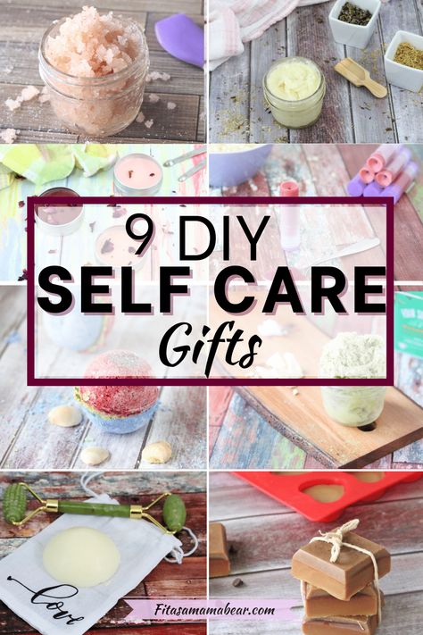 Use these DIY spa gifts to show you care! These homemade gift ideas are perfect for other moms who need a bit of self-care. These DIY gift ideas are a great way to save money and avoid long lines during the Holiday season. In addition, all the DIY spa gifts are simple and can be made with minimal ingredients! #diygiftideas #handmadegift #homemadechristmasgifts #selfcare #mothersdaygifts #christmasgiftideas Diy Self Care Christmas Gifts, Spa Diy Gift Basket, Diy Self Care Gift Basket, Diy Spa Gift Basket Ideas, Diy Pampering Gifts, Homemade Spa Gifts, Diy Gifts For Women Homemade, Diy Spa Kit Gift Ideas, Self Care Diy Gifts