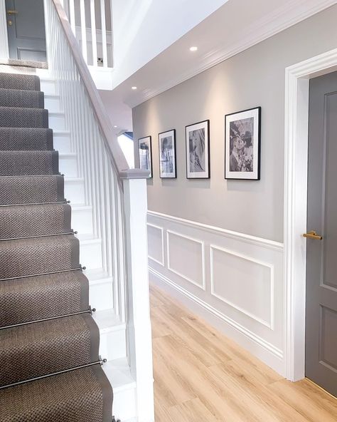 Stair Paneling, House Staircase, Cozy Basement, Narrow Hallway Decorating, Hallway Inspiration, Home Hall Design, Hallway Design, Hallway Designs, Home Stairs Design