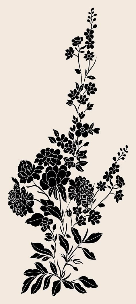 Islamic Motifs, Baroque Design, Line Flower, Flower Stencil, Black And White Flowers, Flower Art Images, Handmade Artwork, Flower Embroidery Designs, Digital Flowers