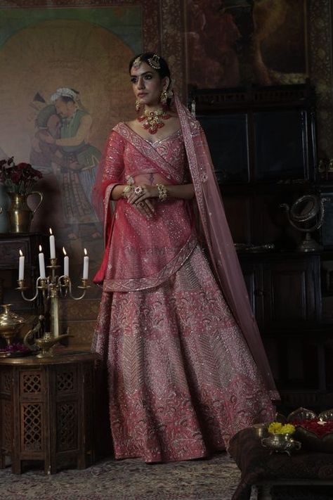 Peach rose french knots lehenga by Bindani Pink Bridal Lehenga, Bridesmaid Photoshoot, Zardozi Embroidery, Wedding Sari, Peach Rose, Pink Bridal, French Knots, Peach Roses, Indian Attire