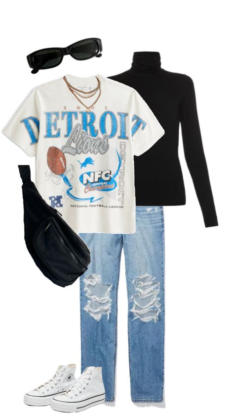 Detroit Tigers Outfit Woman, Detroit Lions Outfit Woman, Basketball Game Outfit Ideas, Game Outfit Ideas, Basketball Game Outfit, Lion Games, Browns Game, Detroit Sports, Sports Outfits